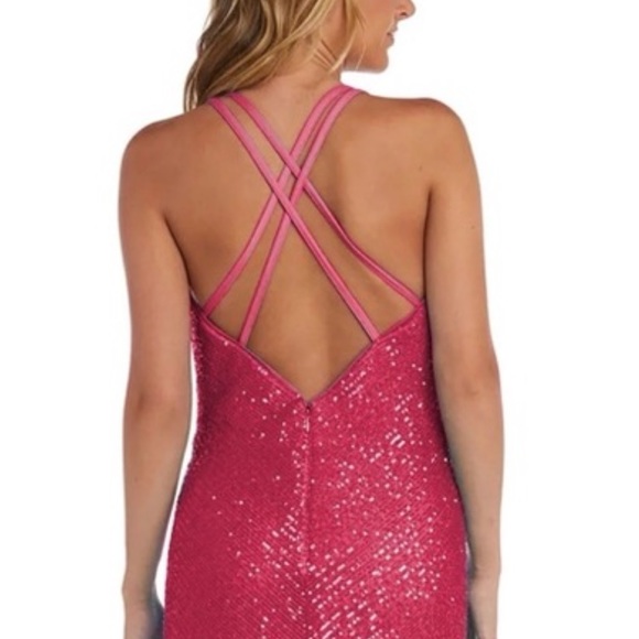 Morgan & Co Fuchsia Sequined Prom High Low Formal Dress NWT - Picture 4 of 7